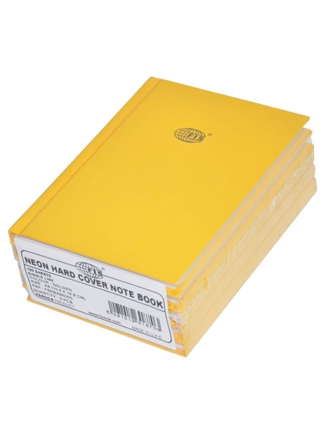 FIS 5-Piece Neon Hard Cover Note Book, 100 sheets, single line, size A6 10.5cm x 14.8cm, Golden Colour - FSNBA6N200 - Image 1